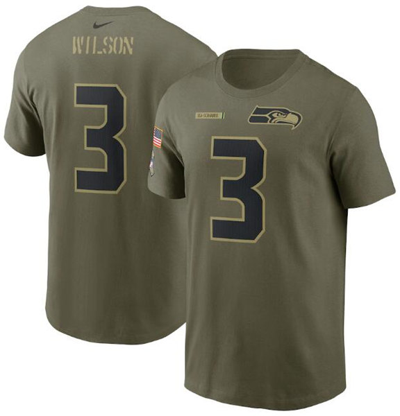 Men's Seattle Seahawks #3 Russell Wilson 2021 Olive Salute To Service Legend Performance T-Shirt